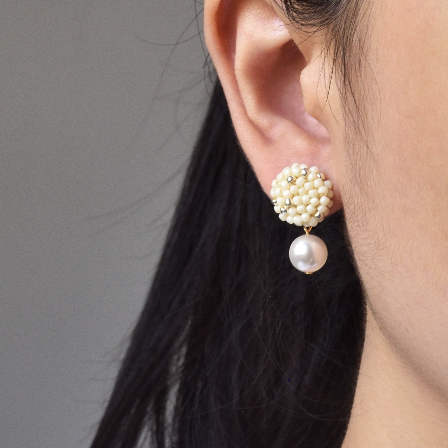 Mariota Drop Earrings in Milk White Model