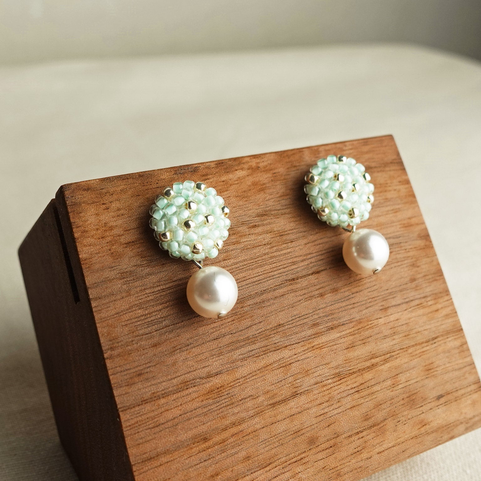 Mariota Drop Earrings in Mint Green Display