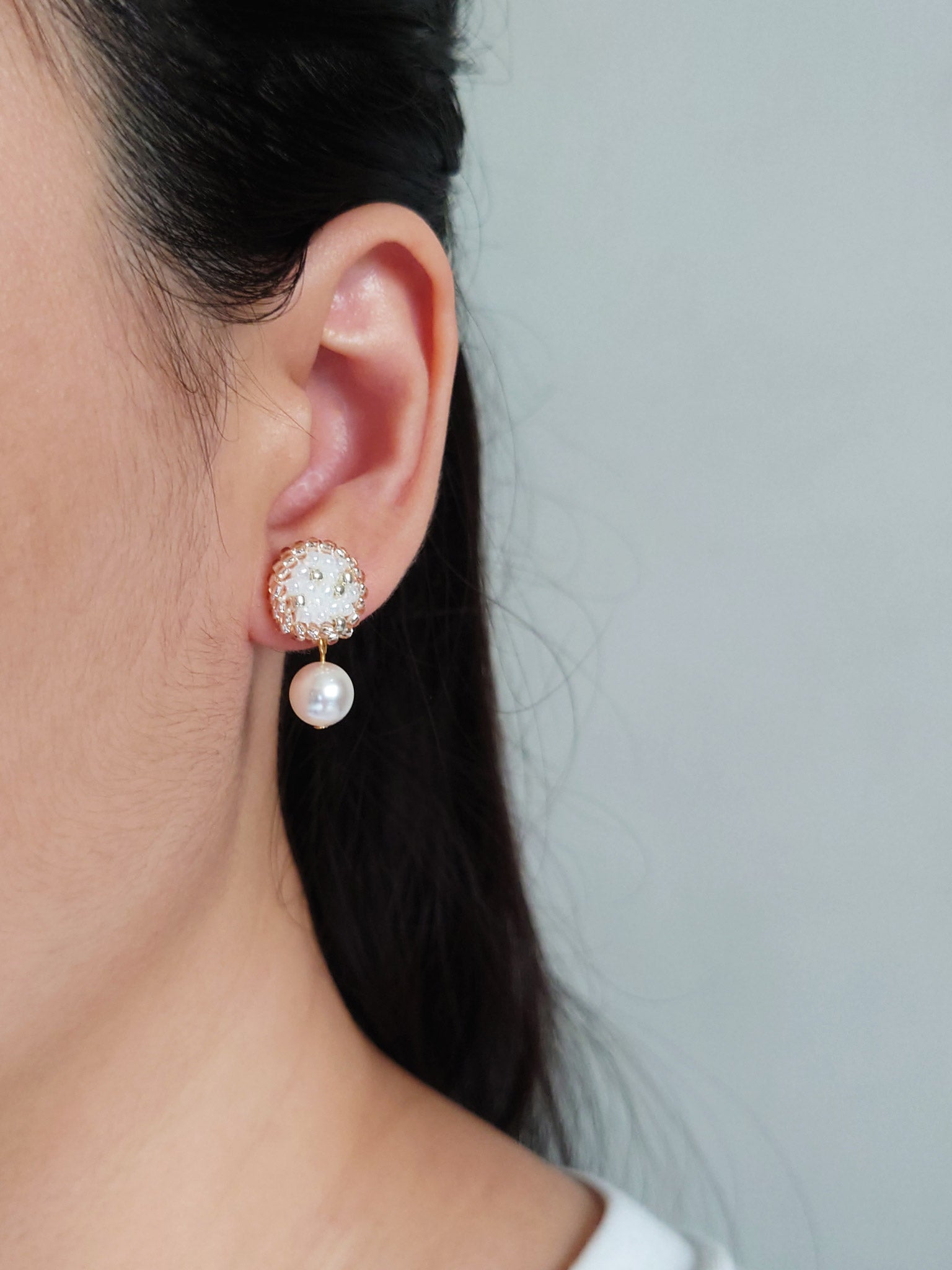 Mariota Rio Earrings in Champagne Pink Model