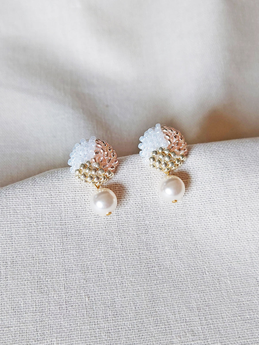 Mariota Trio Earrings in Champagne Pink Front 2