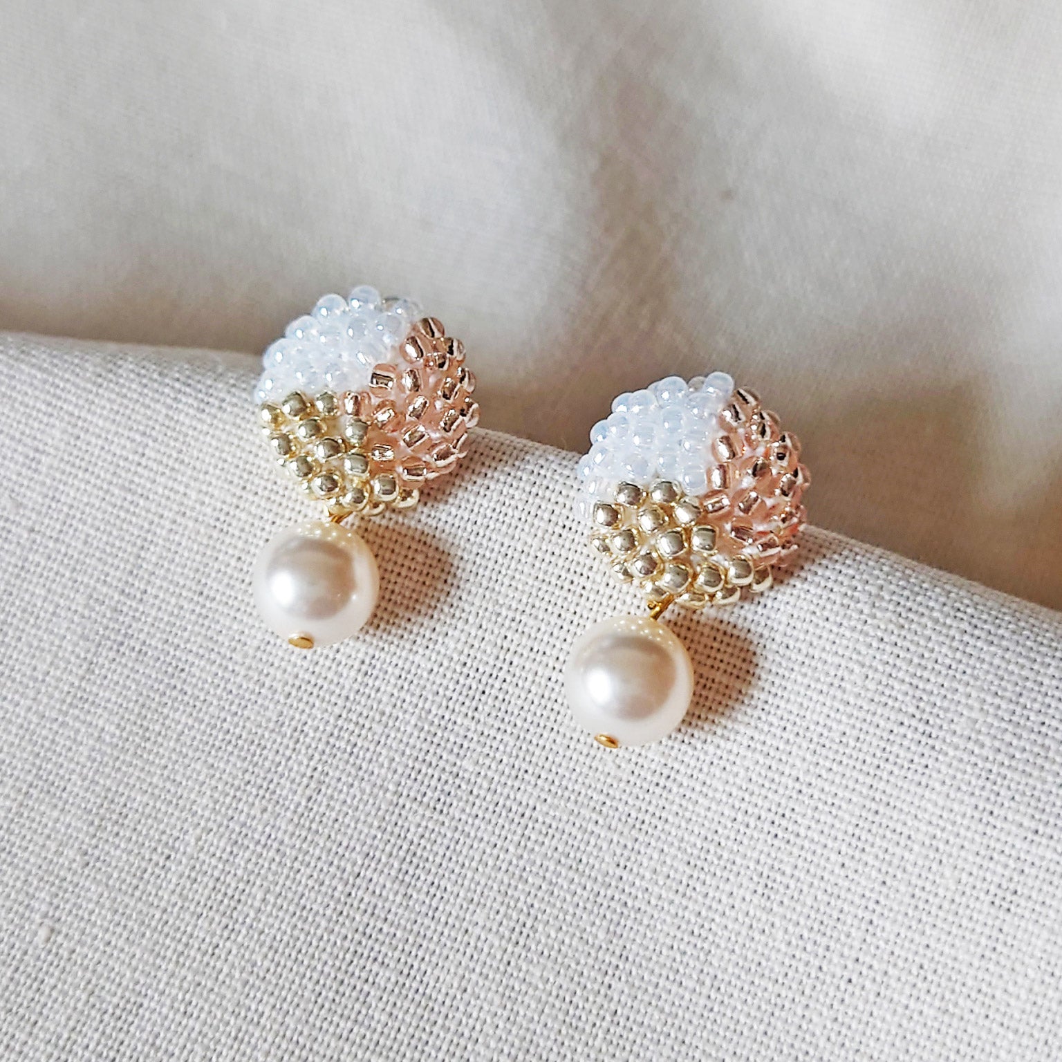 Mariota Trio Earrings in Champagne Pink Front