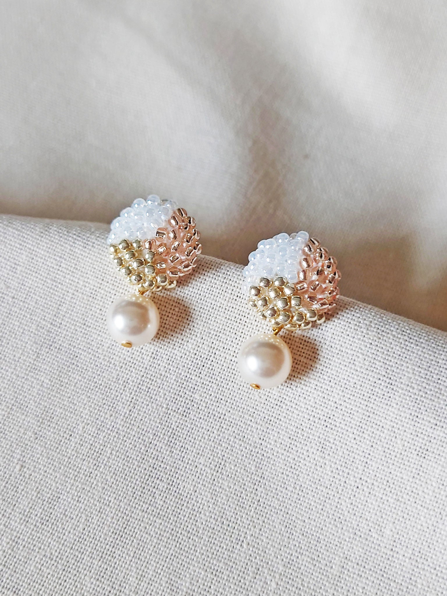 Mariota Trio Earrings in Champagne Pink Front
