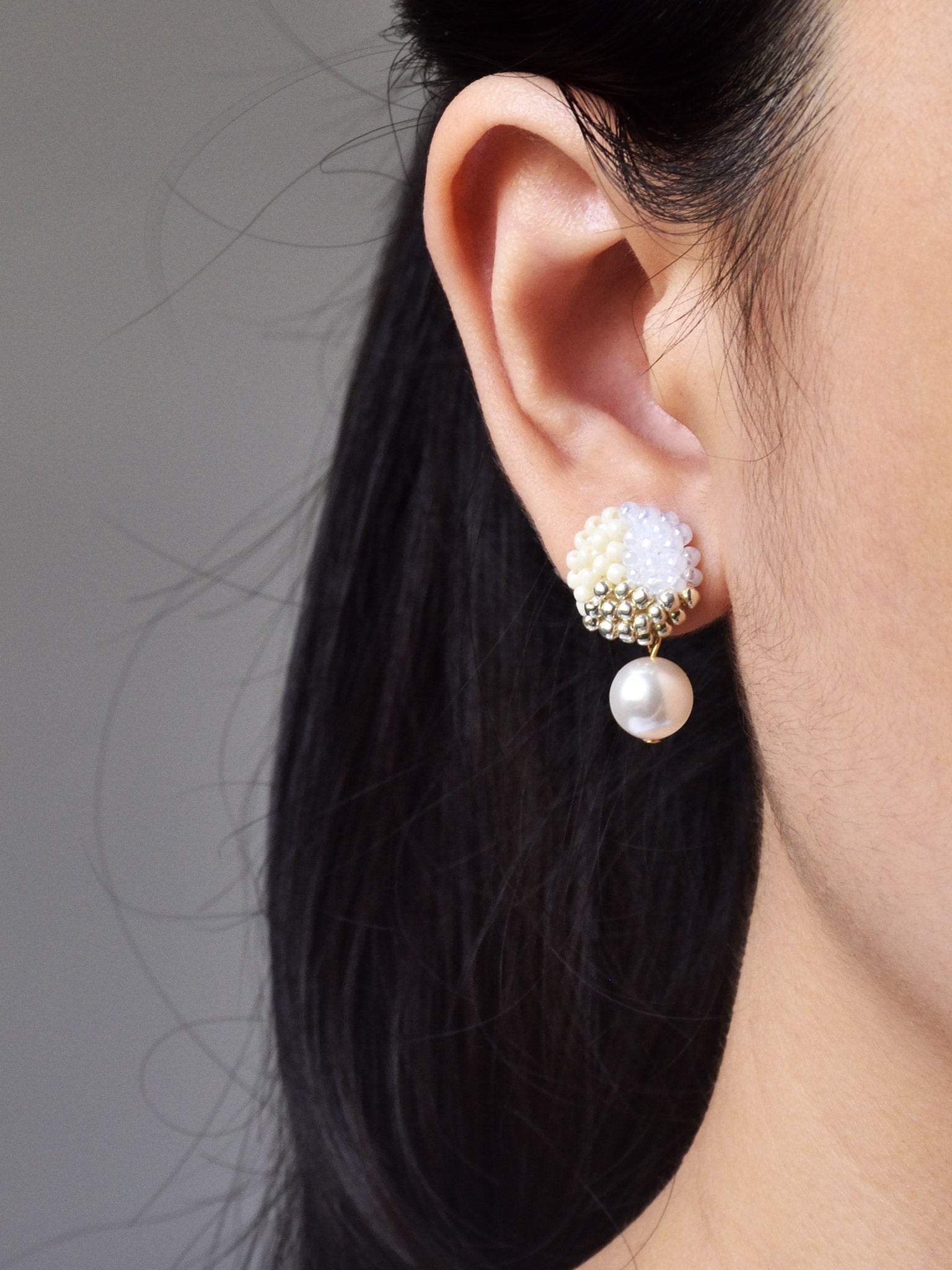 Mariota Trio Earrings in Milk White Model