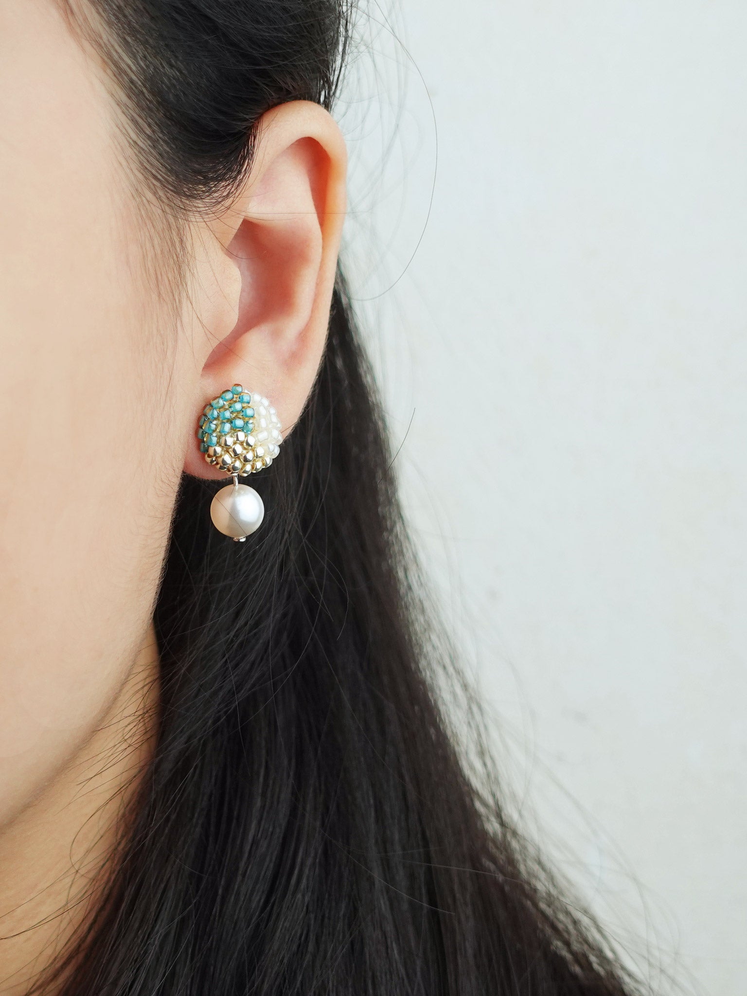Mariota Trio Earrings in Ocean Green Model