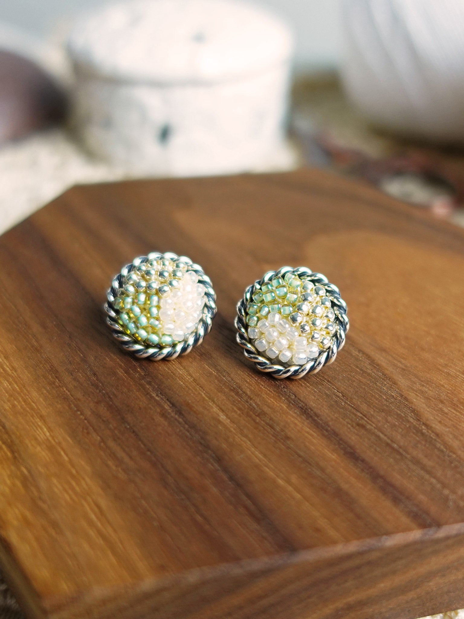 Marjorie Stud Earrings in Lime Green Display