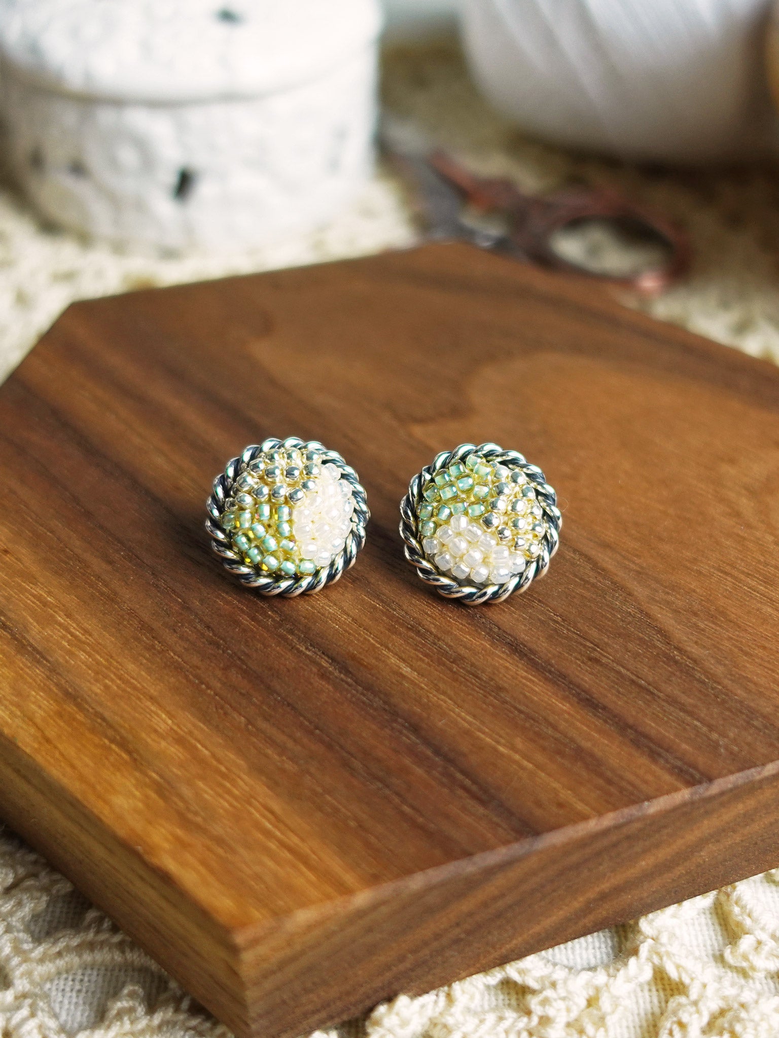 Marjorie Stud Earrings in Lime Green Front