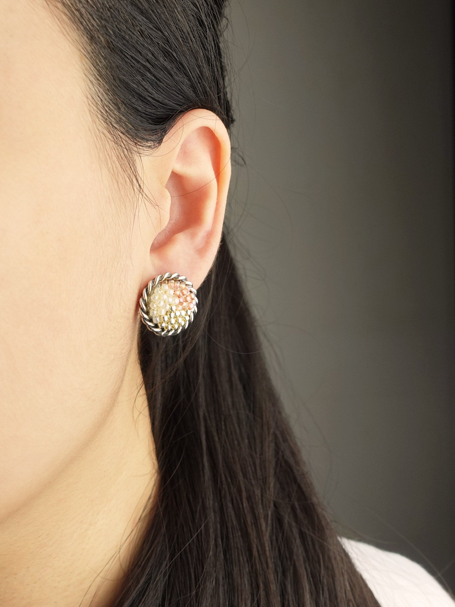 Marjorie Stud Earrings in Strawberry Red Model