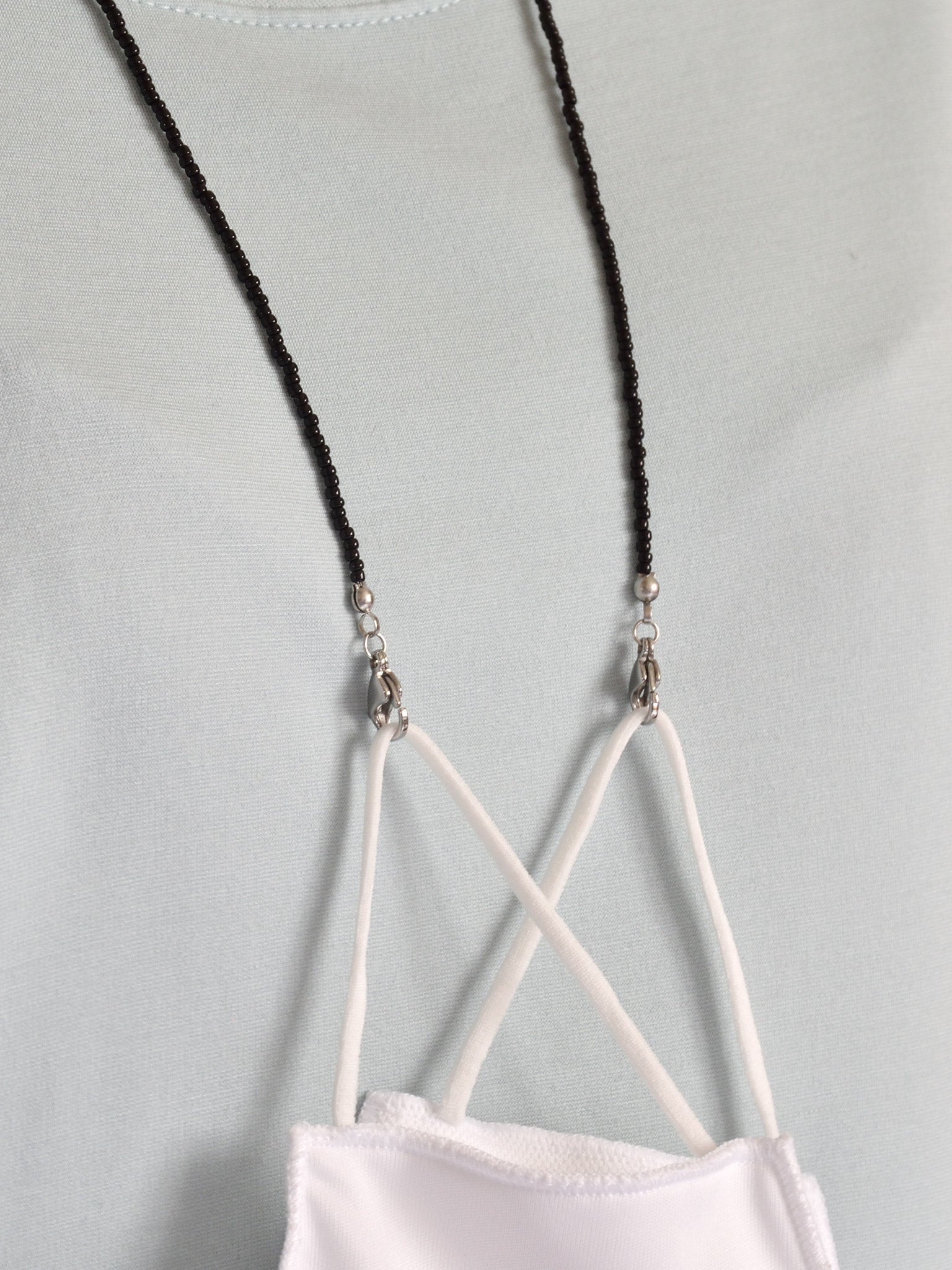 Mask Lanyard Stainless Steel Black Worn Hang