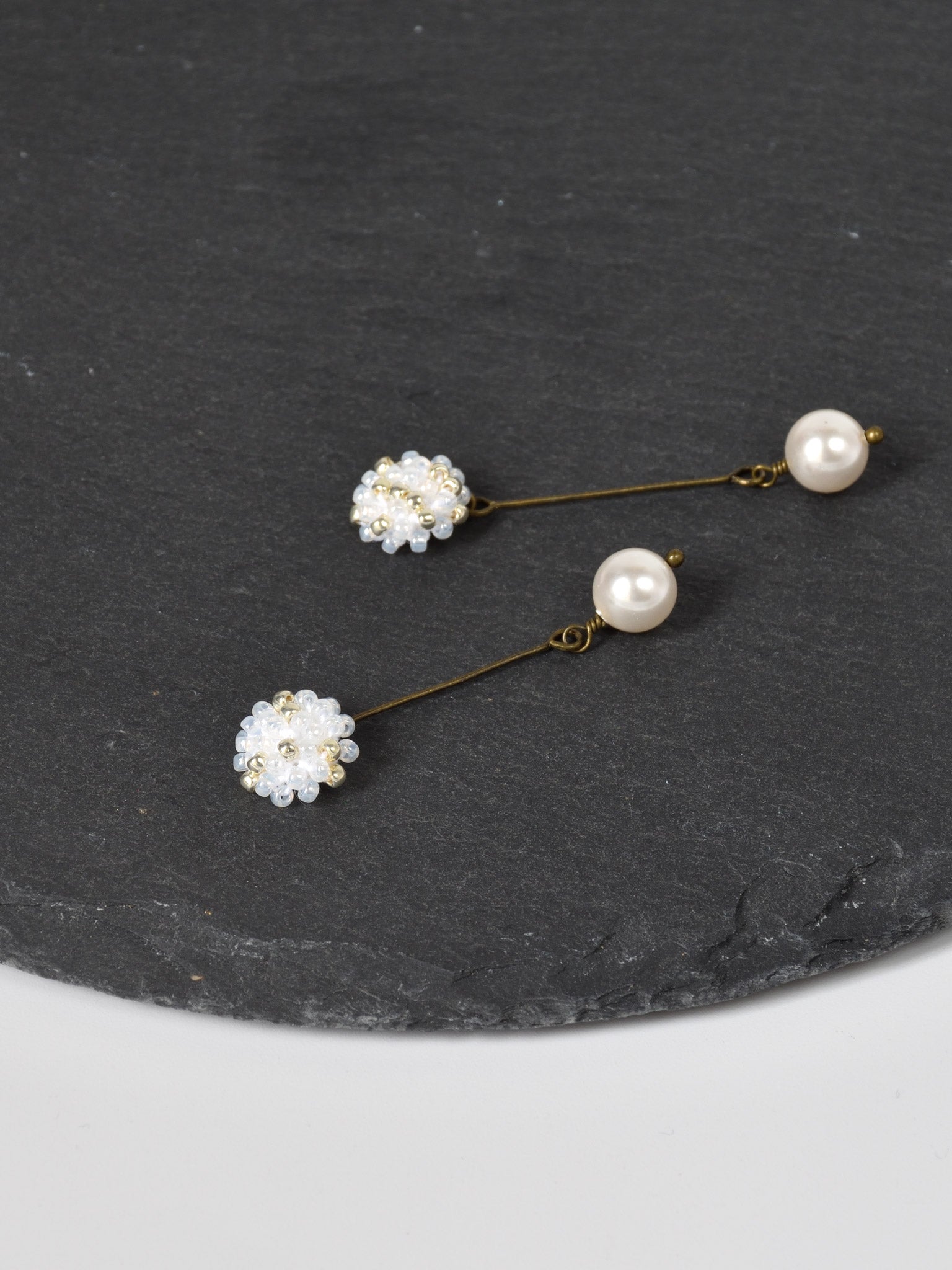 Meghan Pearl Pendulum Earrings Top Left