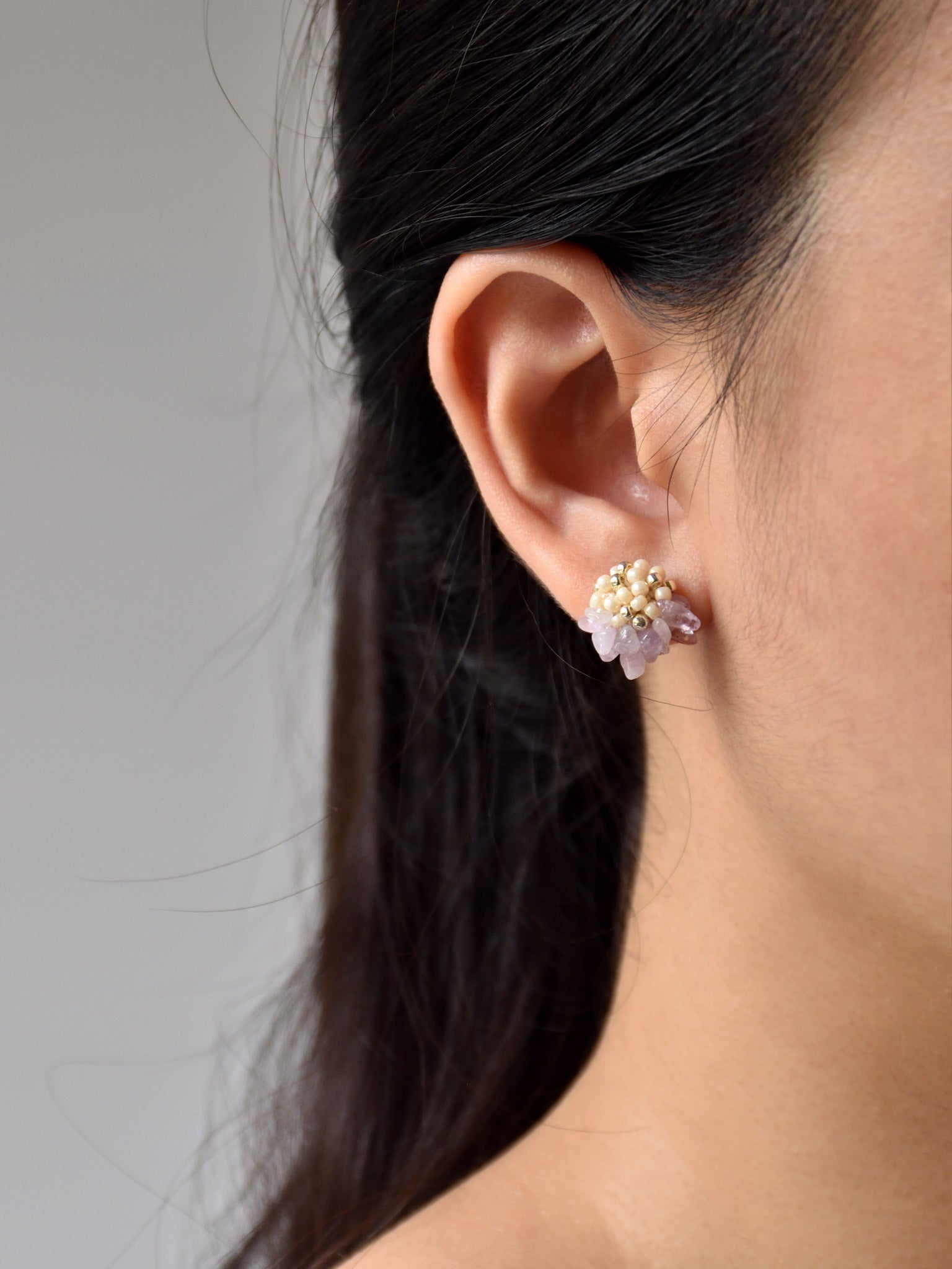 Priscilla Light Amethyst Chip Stud Earrings Model