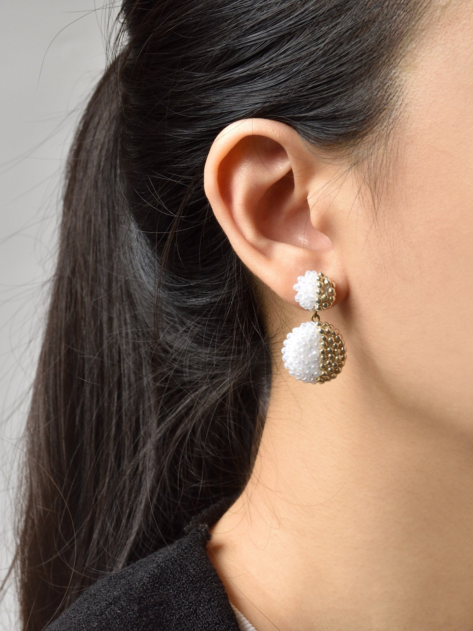 Phobos and Deimos Last Quarter Drop Earrings in White Model