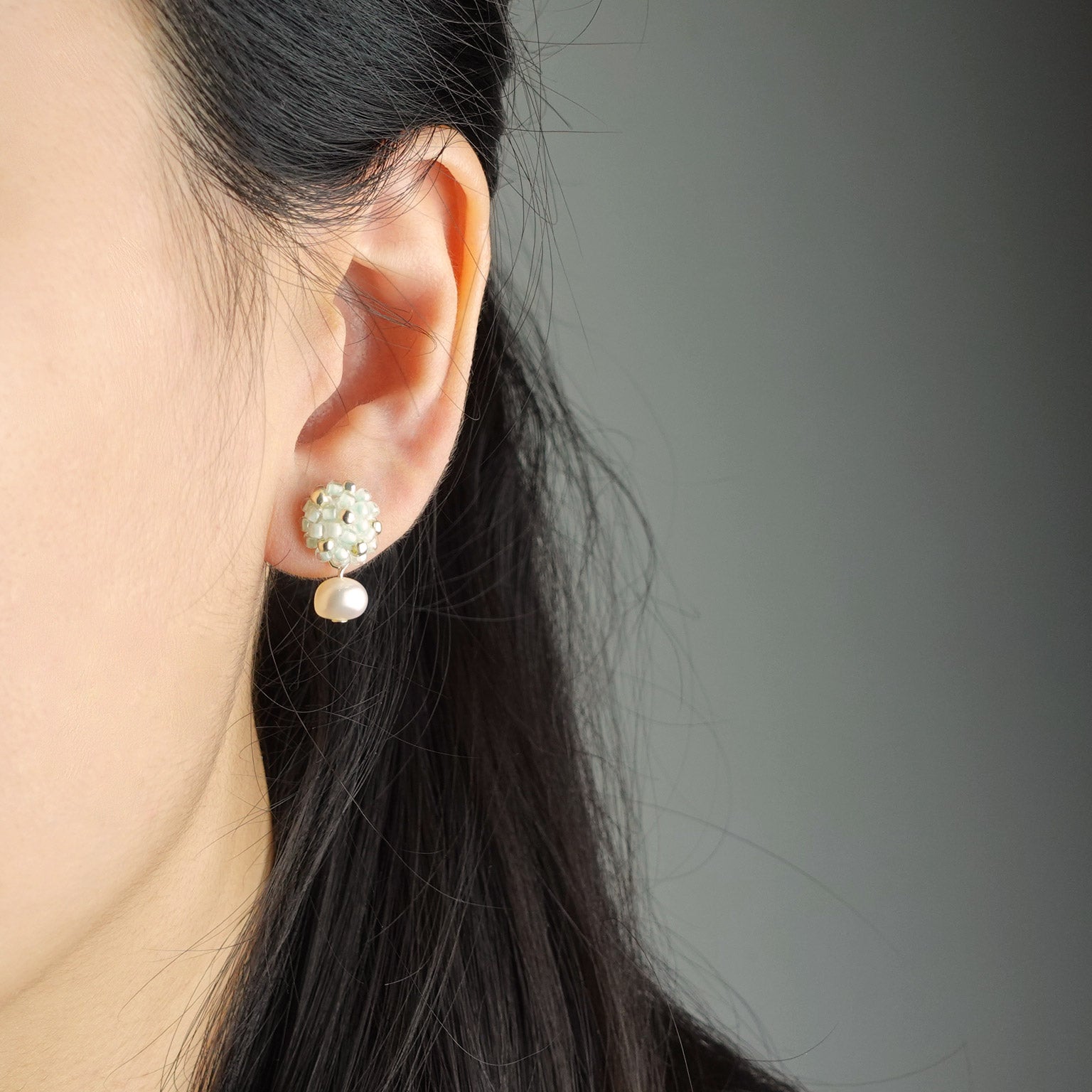 Phoebe Star Dust Earrings in Mint Green Model