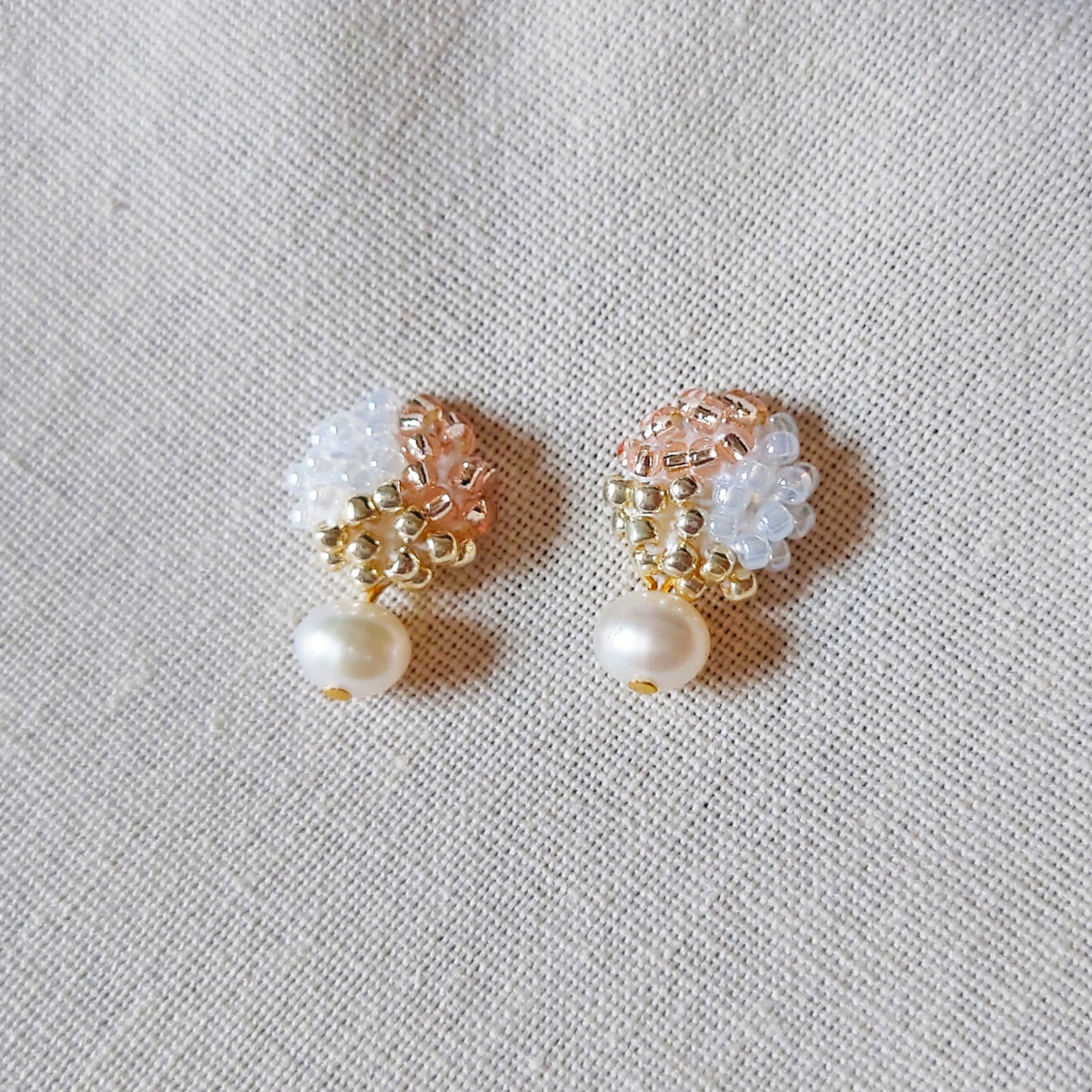 Phoebe Trio Earrings in Champagne Pink Front 1