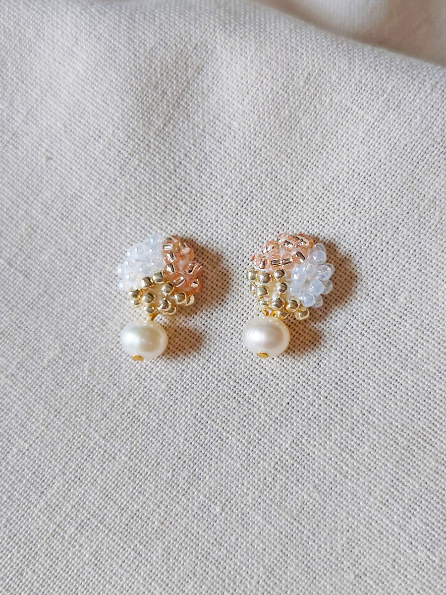 Phoebe Trio Earrings in Champagne Pink Front 1