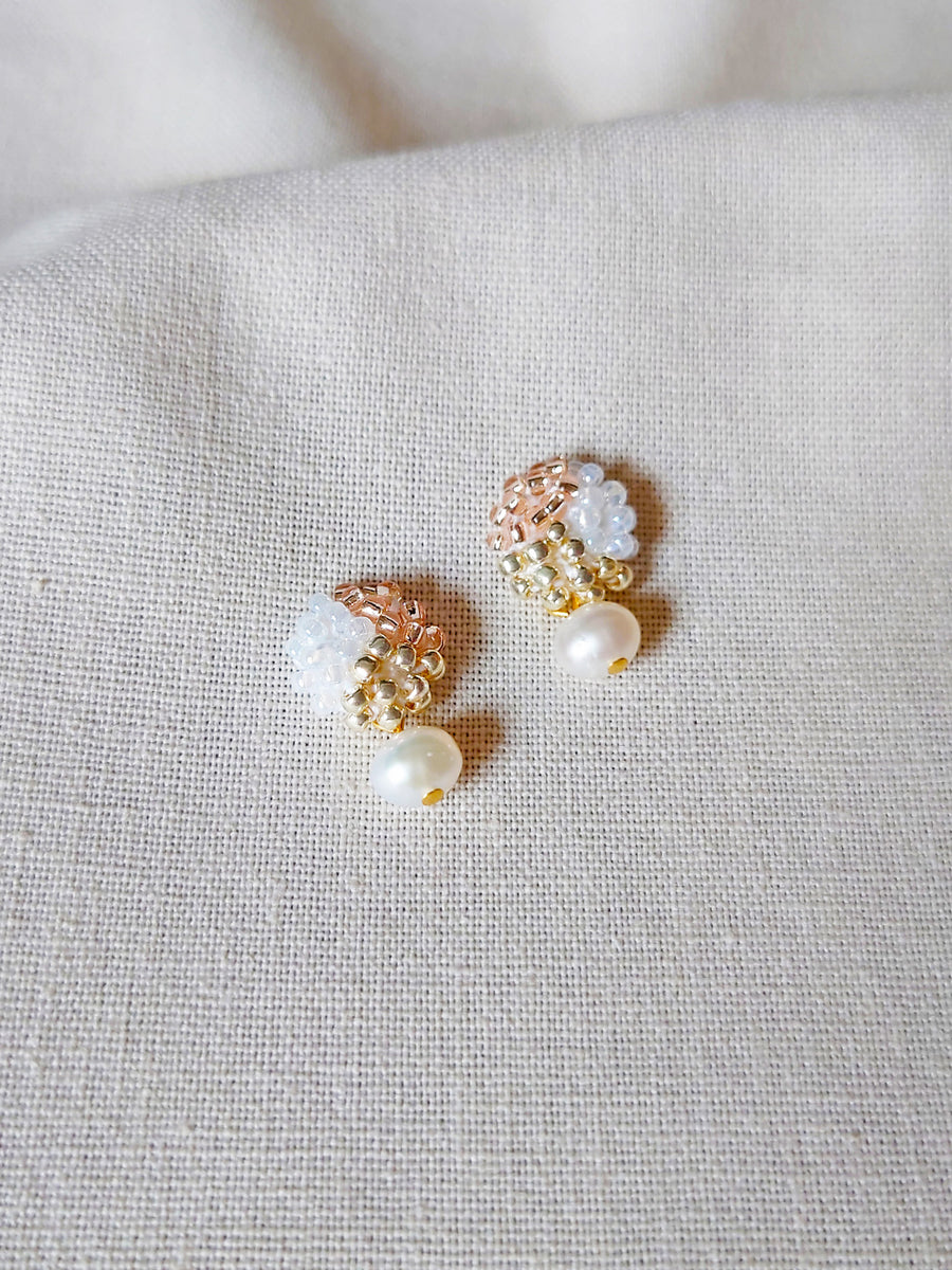 Phoebe Trio Earrings in Champagne Pink Front 2