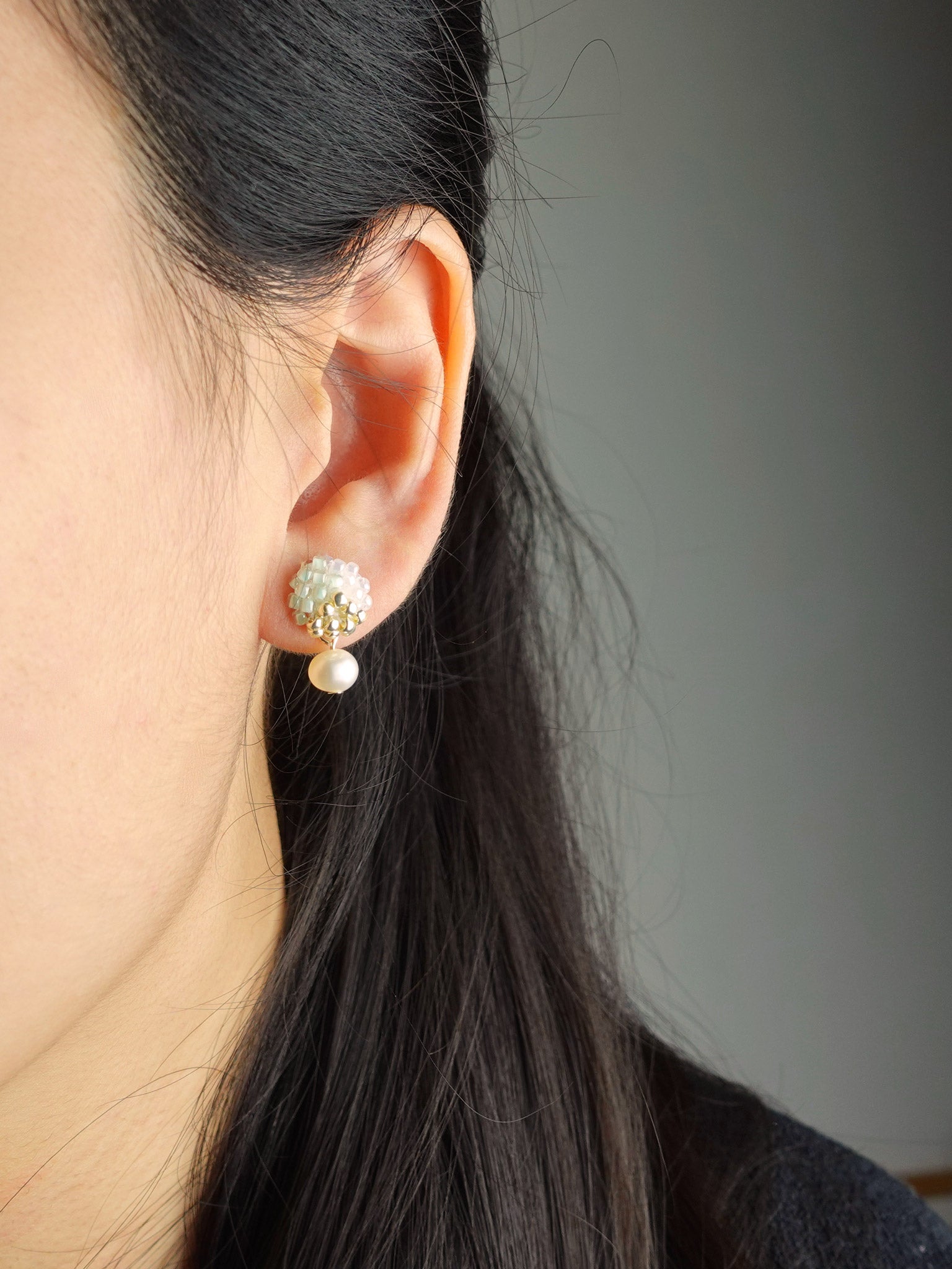 Phoebe Trio Earrings in Mint Green Model