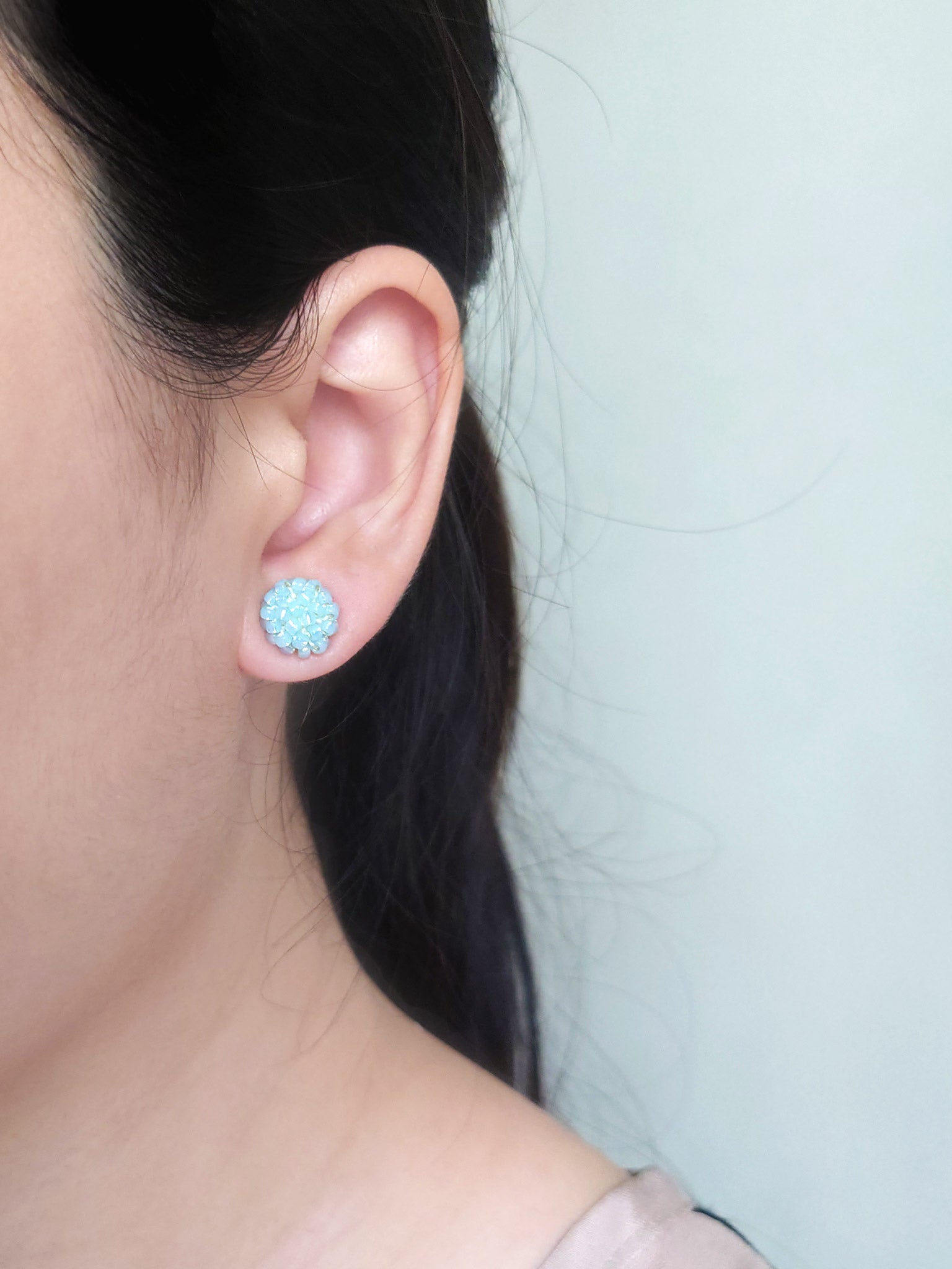Prelude Petite Stud Earrings in Blue Model