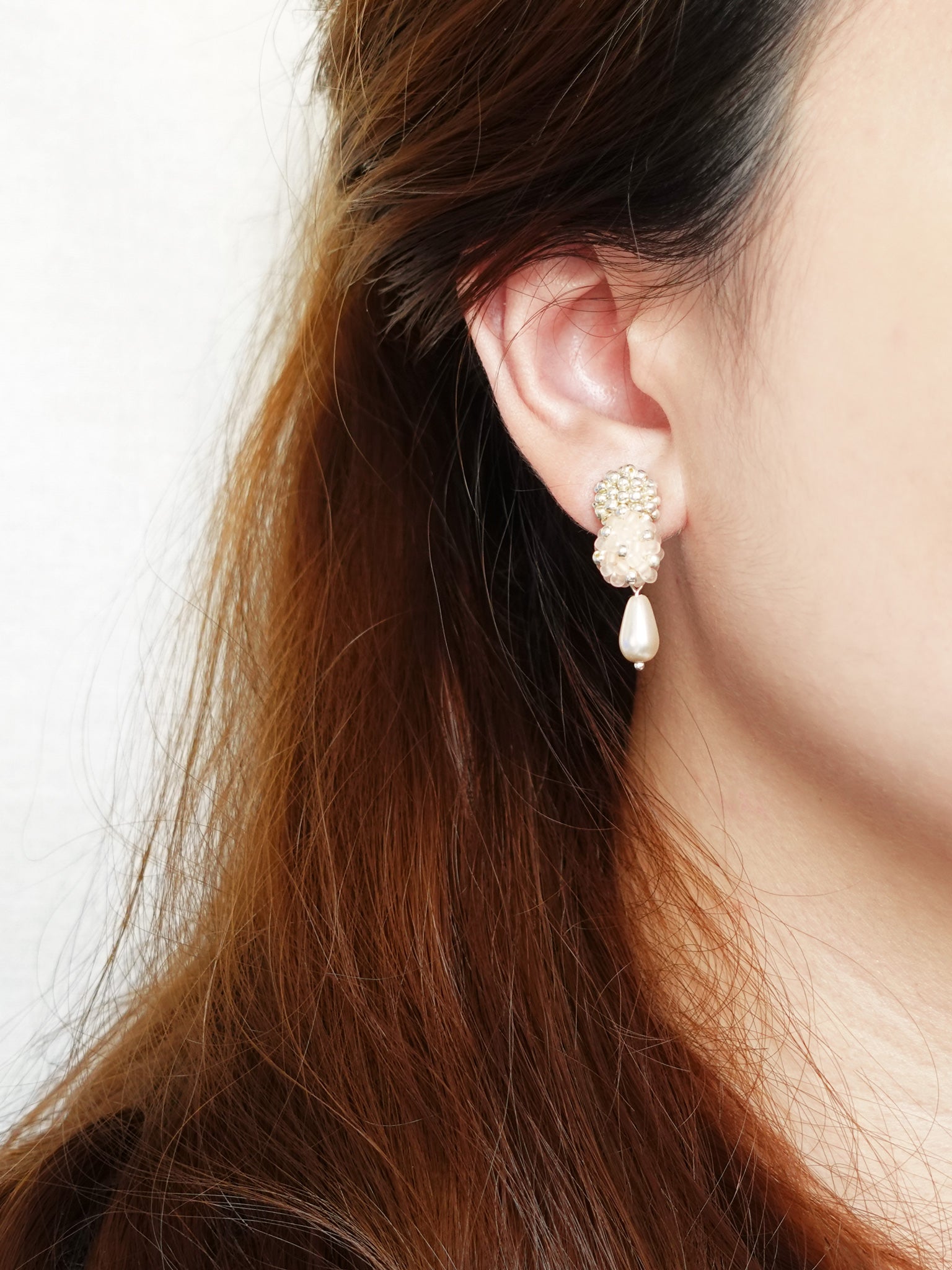 Rachel Teardrop Earrings in Peach Model