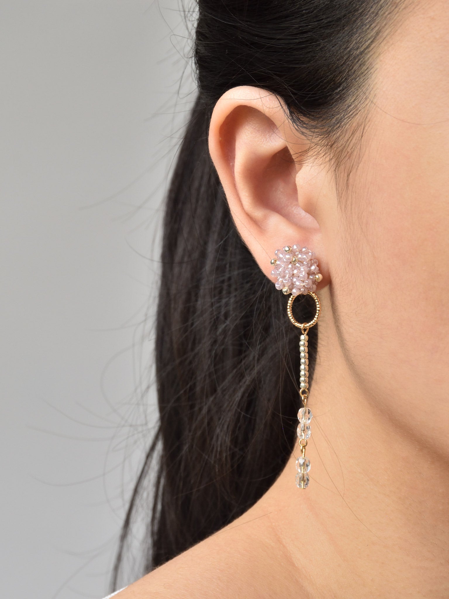 Radelle Quartz Mismatched Earrings in Purple Model