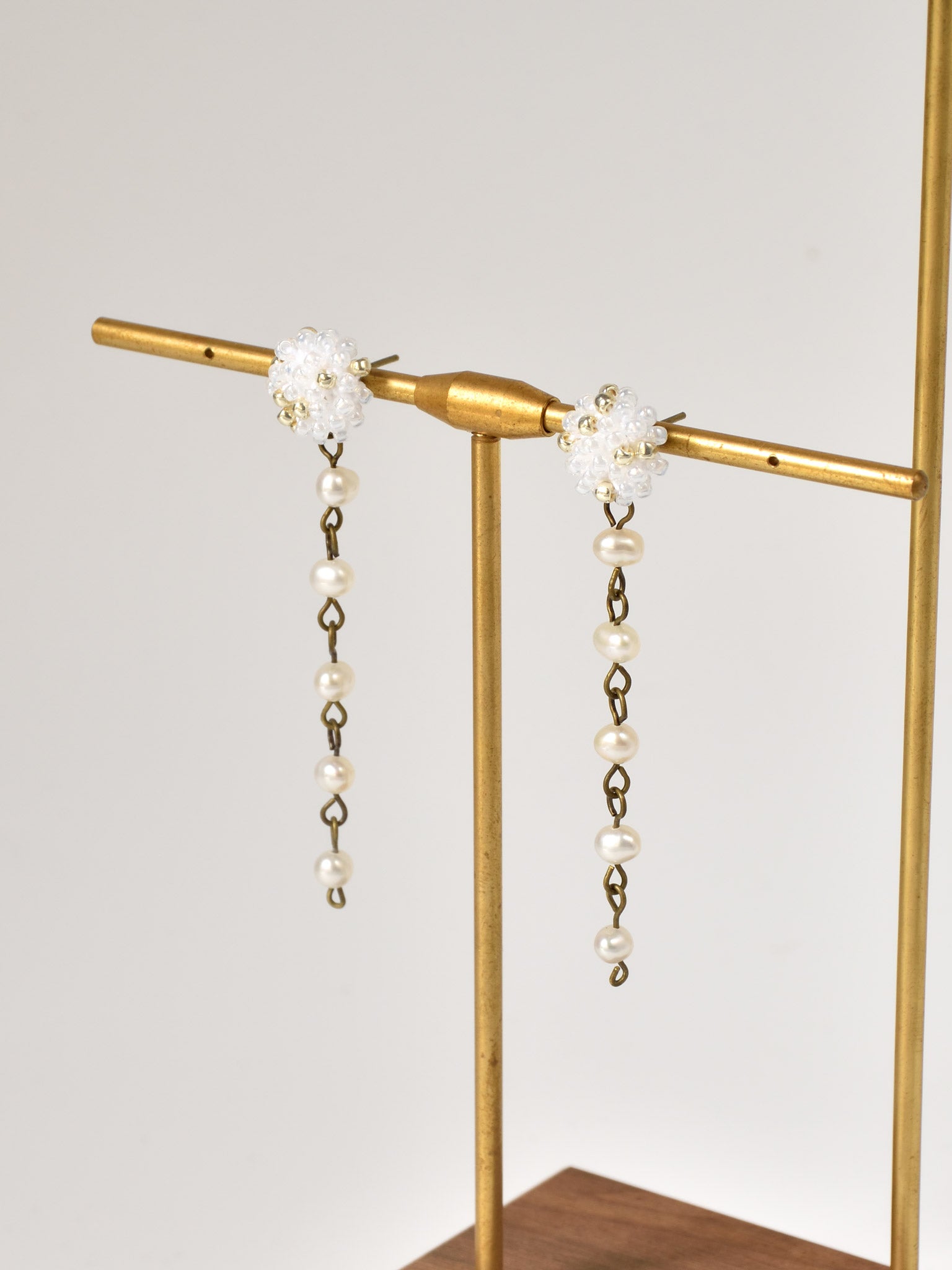 Raindrops Freshwater Pearl Chain Earrings Front