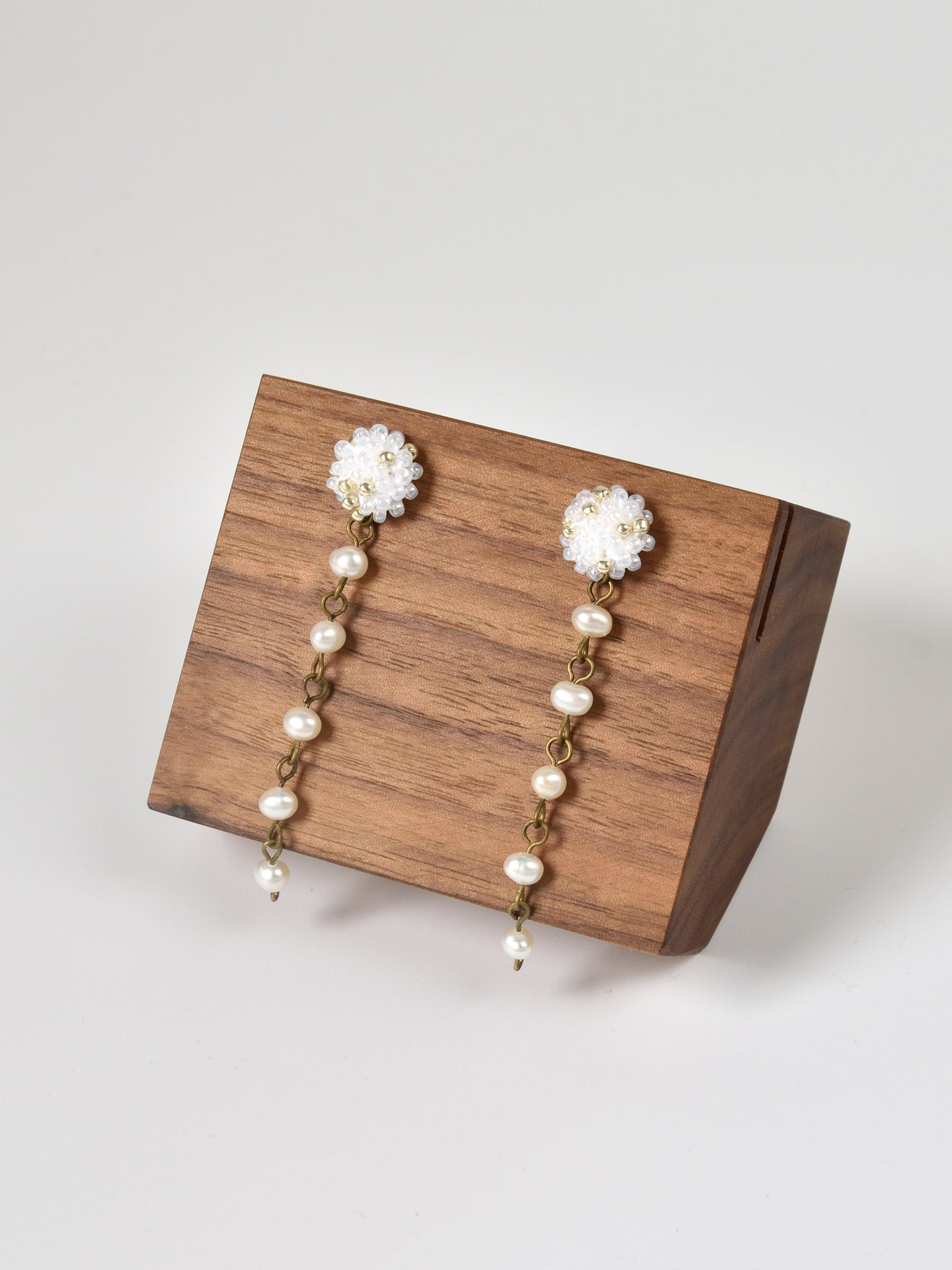 Raindrops Freshwater Pearl Chain Earrings Left