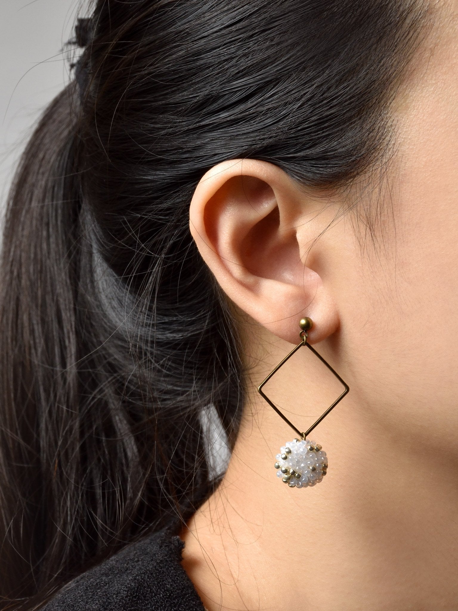 Merida Square Dangle Hoop Earrings Model