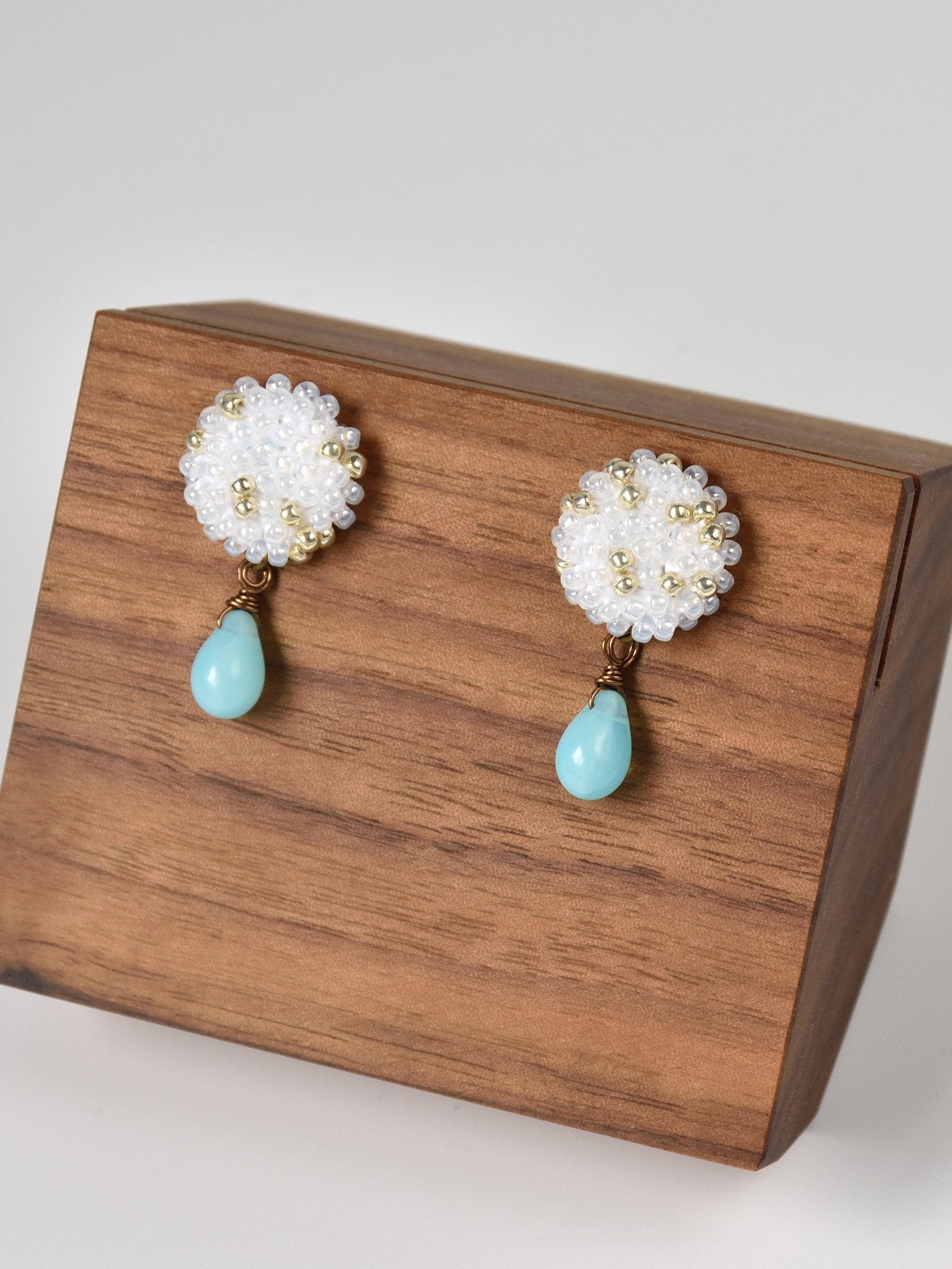 Glass Shizuku Tear Drop Earrings in Blue Front
