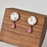 Glass Shizuku Tear Drop Earrings in Pink Left