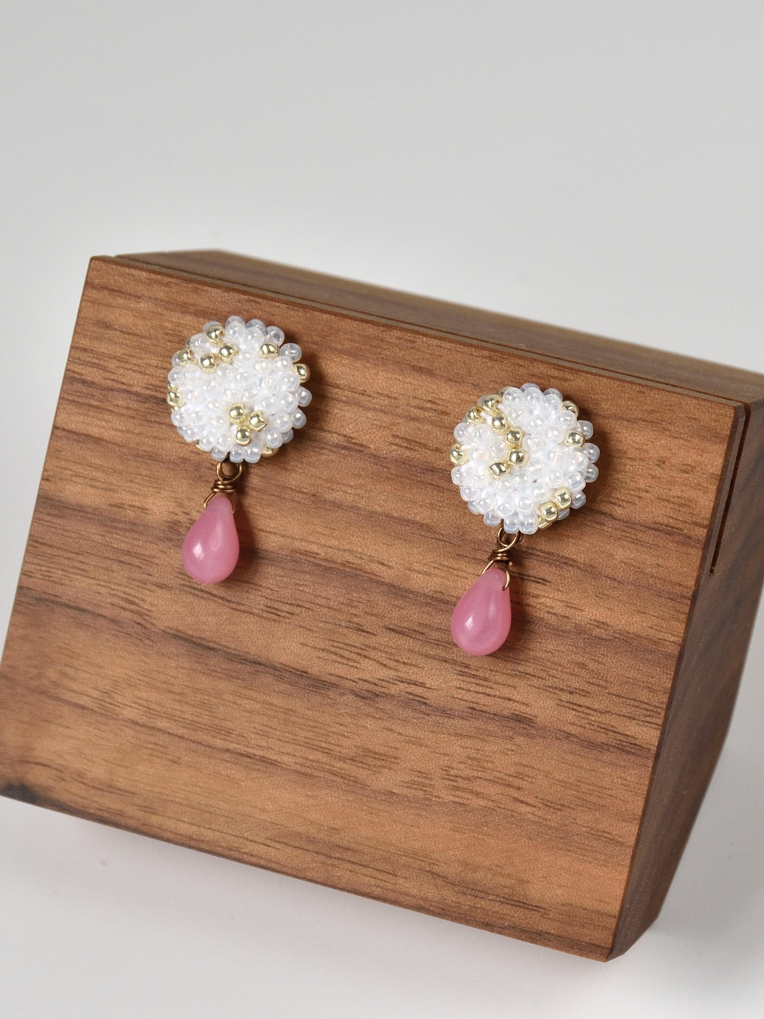 Glass Shizuku Tear Drop Earrings in Pink Left