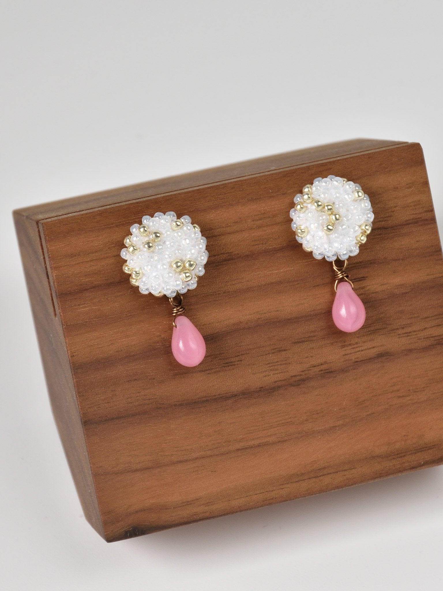 Glass Shizuku Tear Drop Earrings in Pink Right