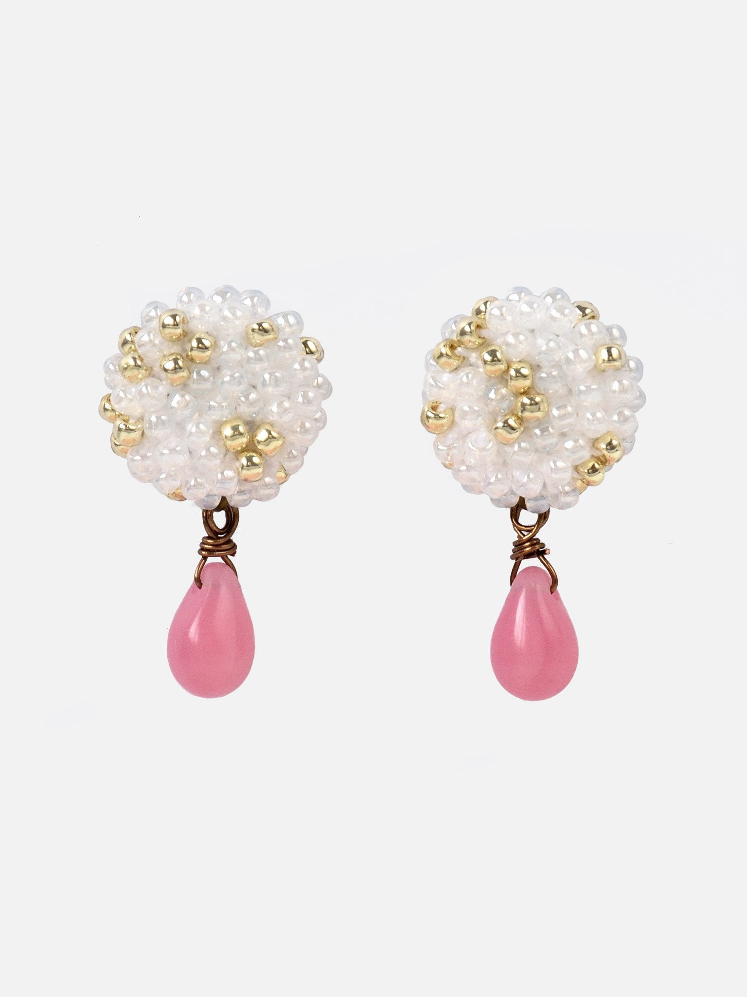 Glass Shizuku Tear Drop Earrings in Pink Primary