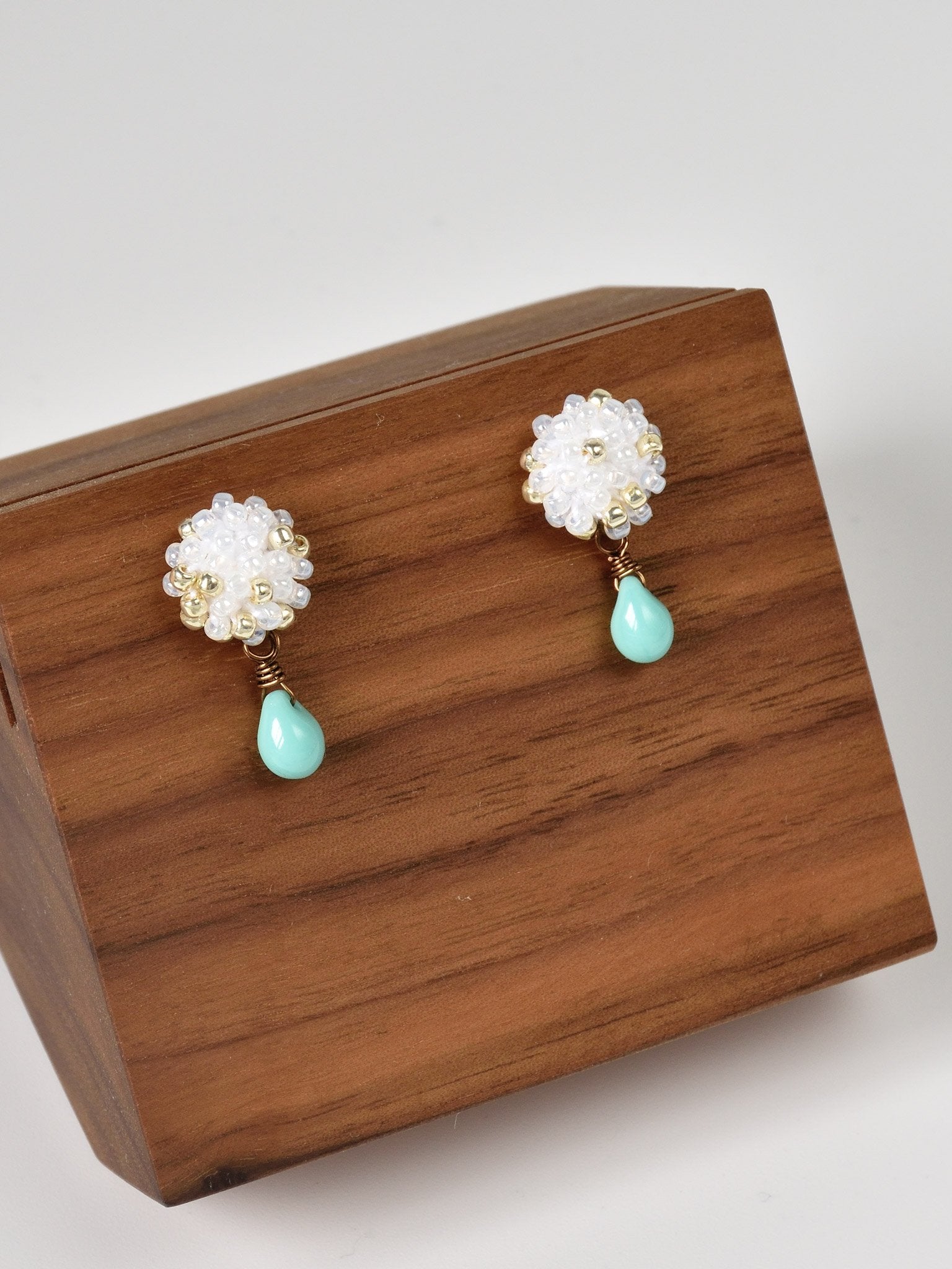 Turquoise Shizuku Tear Drop Earrings Right