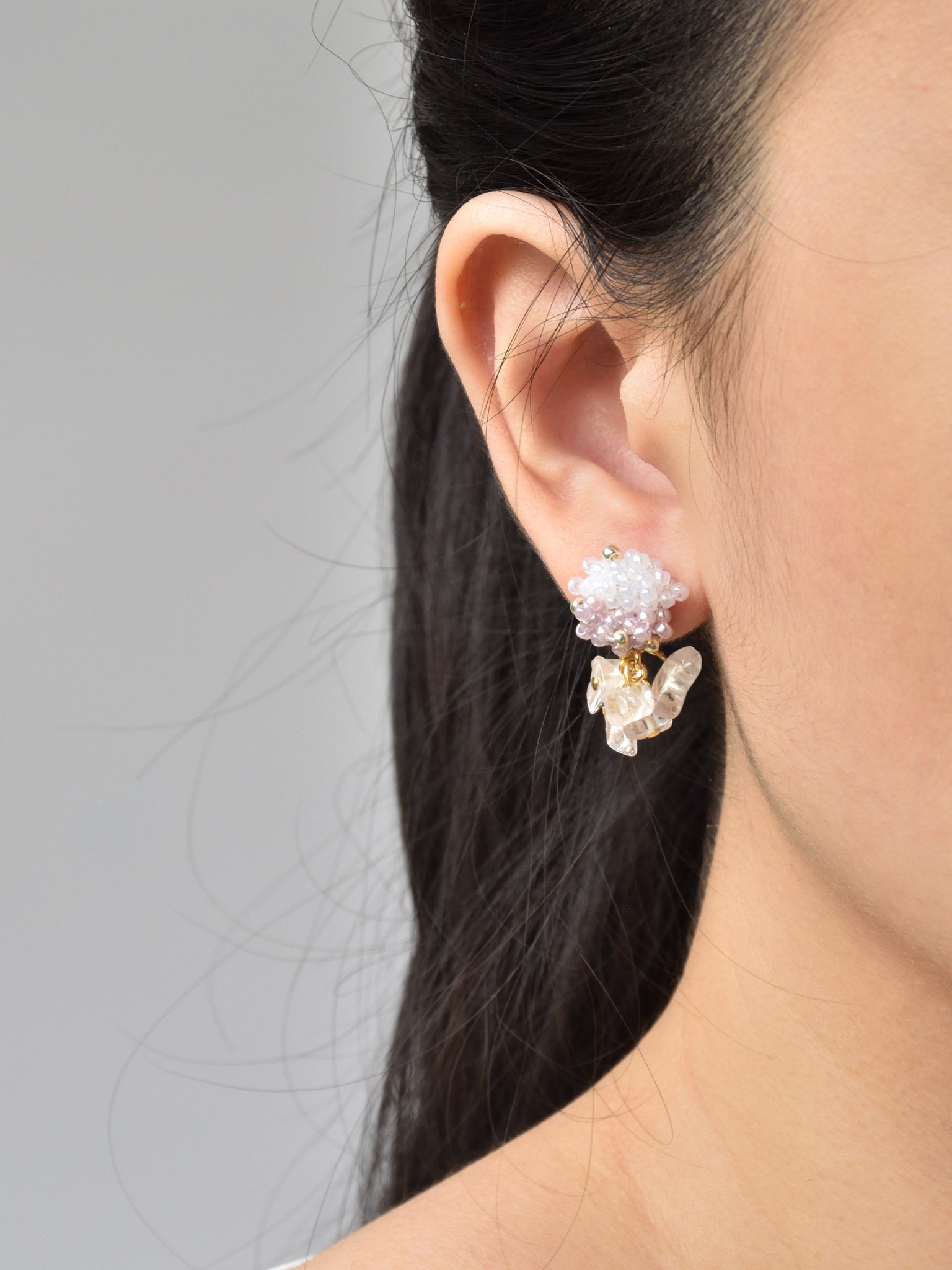 Sereia Duo Quartz Drop Earrings in Purple Model
