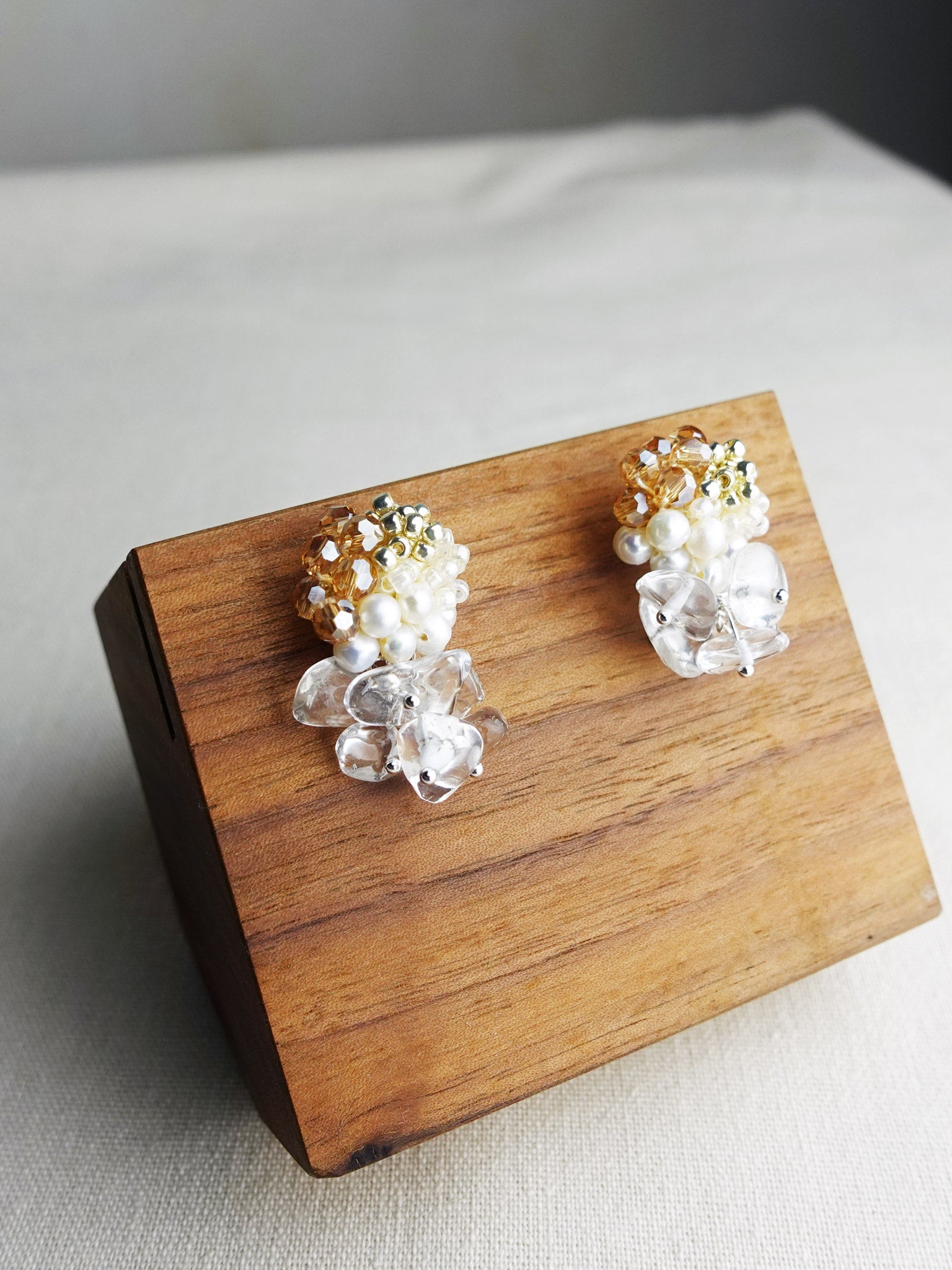 Tatiana Quartz Earrings in Gold Display Left