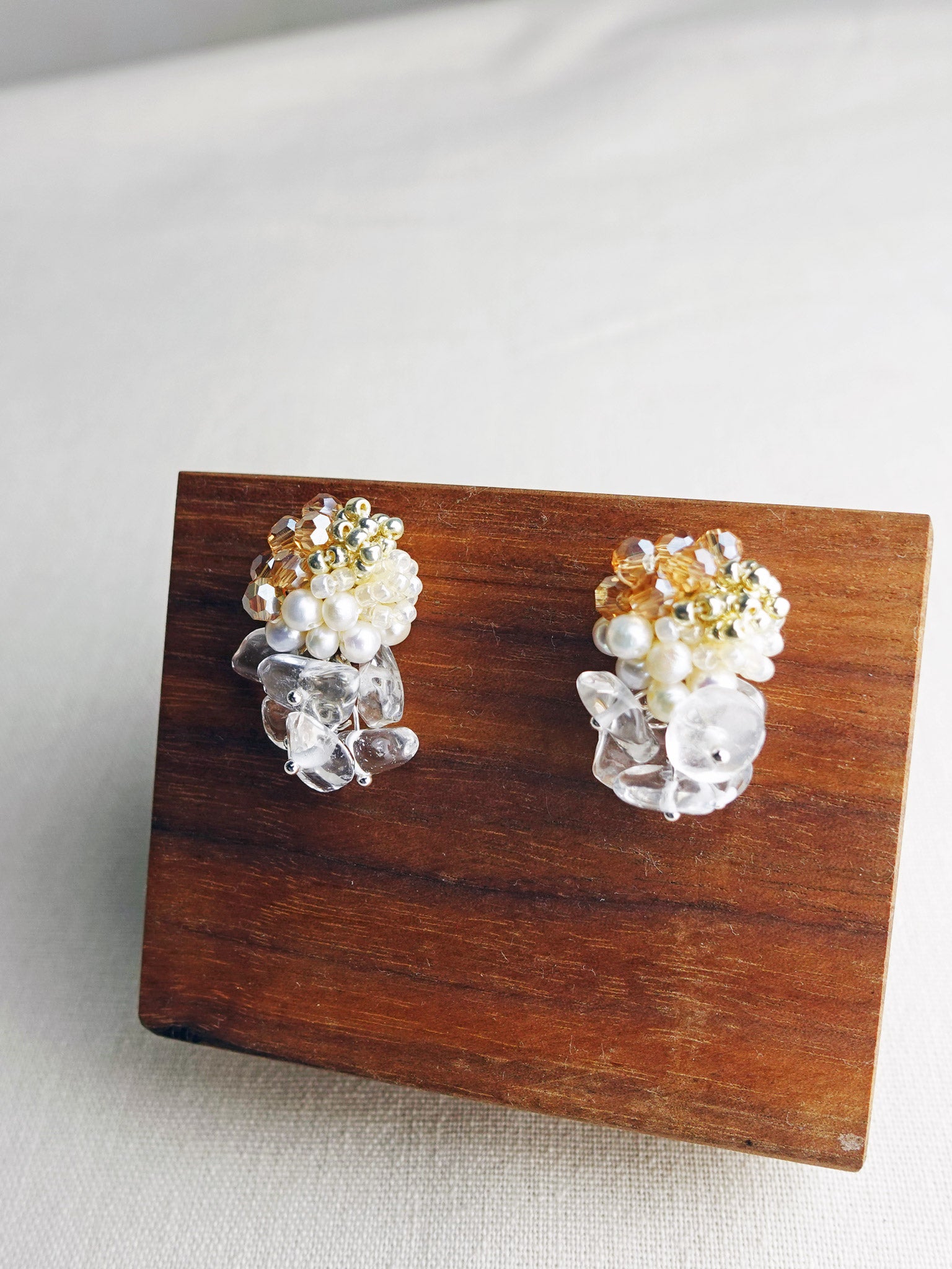Tatiana Quartz Earrings in Gold Display Right
