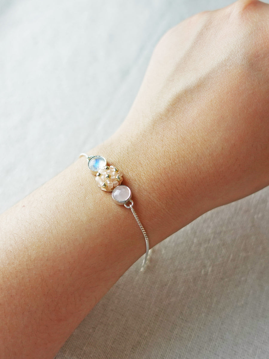 Trinity Moonstone Rose Quartz Blush Pink Bracelet I Arm 2