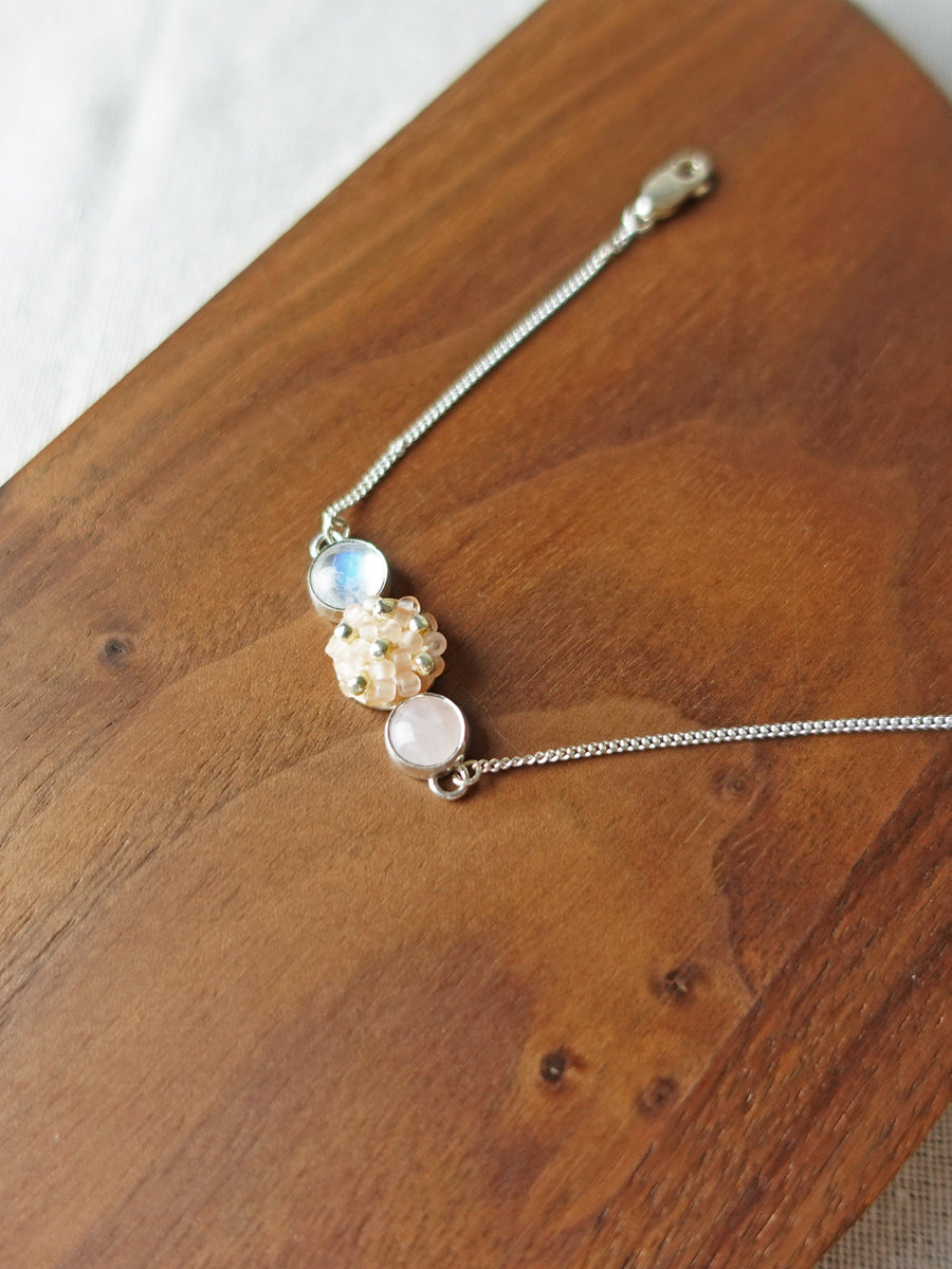 Trinity Moonstone Rose Quartz Blush Pink Bracelet I Display 3