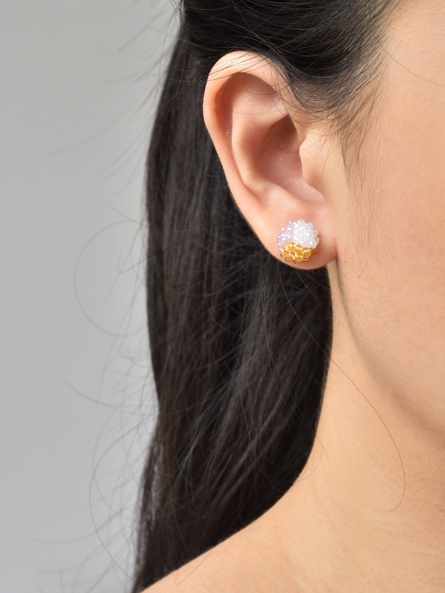 Trio Stud Earrings in Purple and Topaz Model