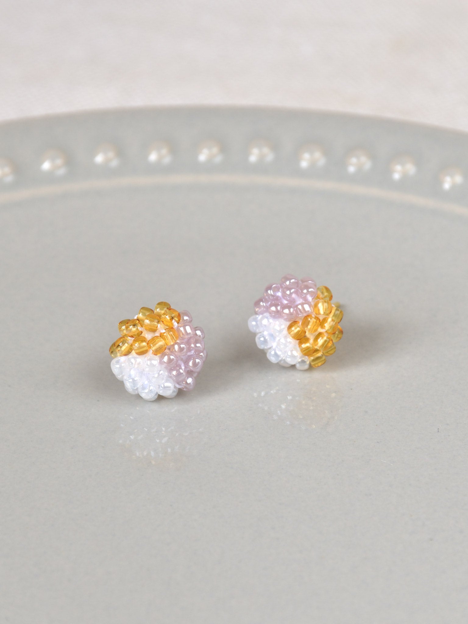 Trio Stud Earrings in Purple and Topaz Plate