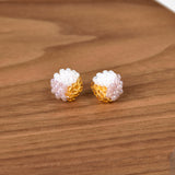 Trio Stud Earrings in Purple and Topaz Wood Display