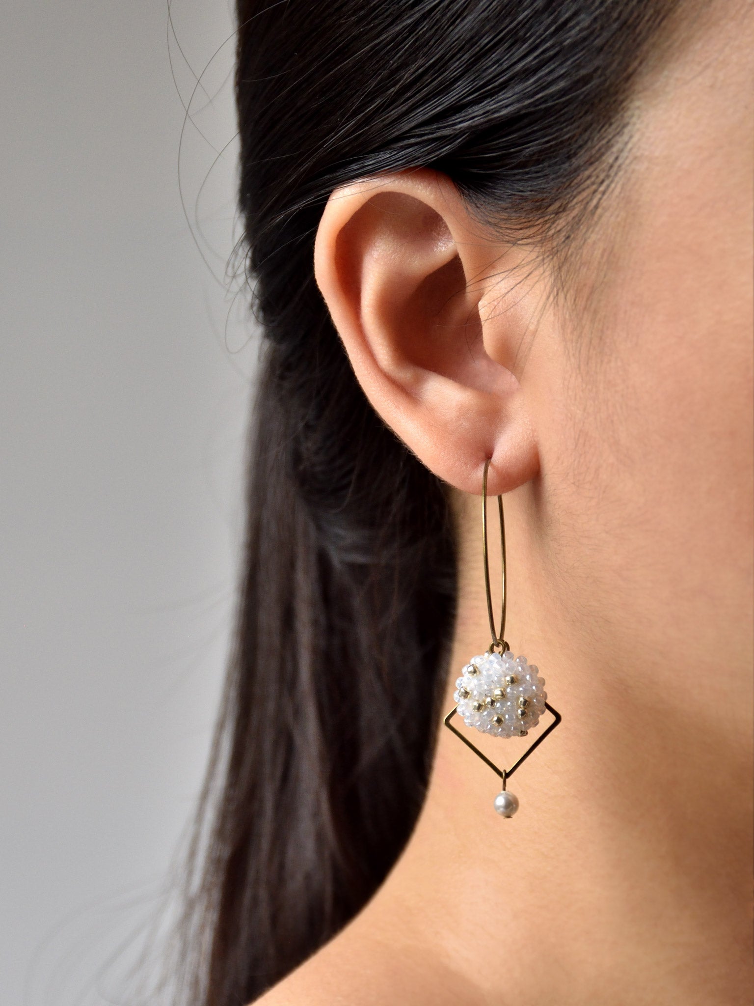 Victoi Pearl Beaded Hoop Earrings Model