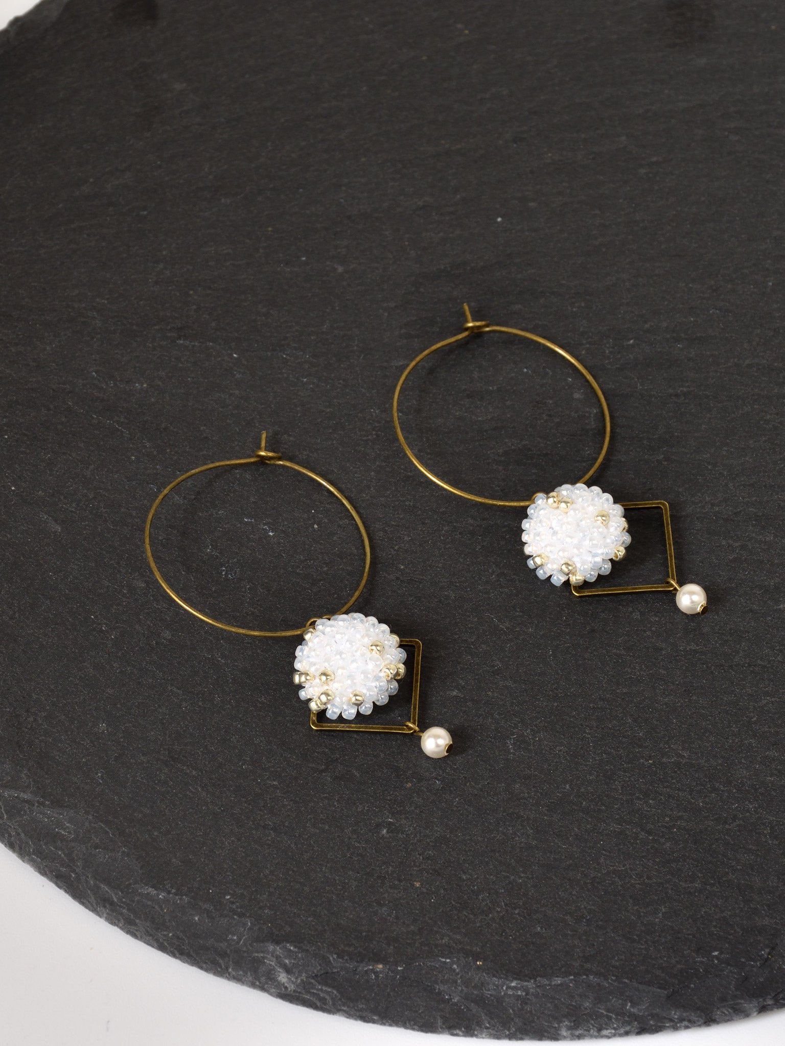 Victoi Pearl Beaded Hoop Earrings Top