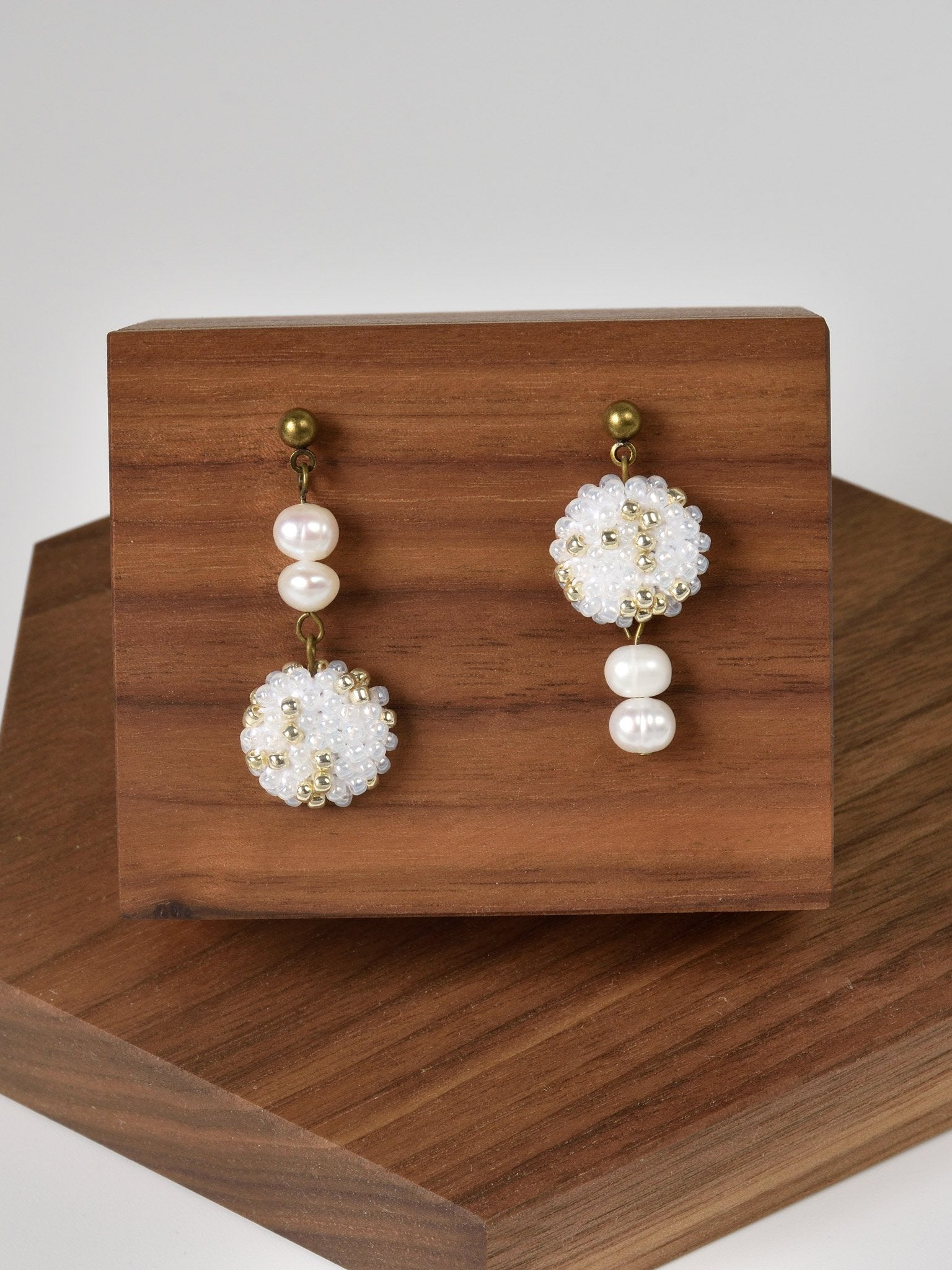 Wrena Freshwater Pearls Mismatched Earrings Front